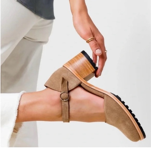 Patina by Portland Leather Suede Mary Jane Block Heel Shoes Taupe Size 10 - Picture 9 of 12